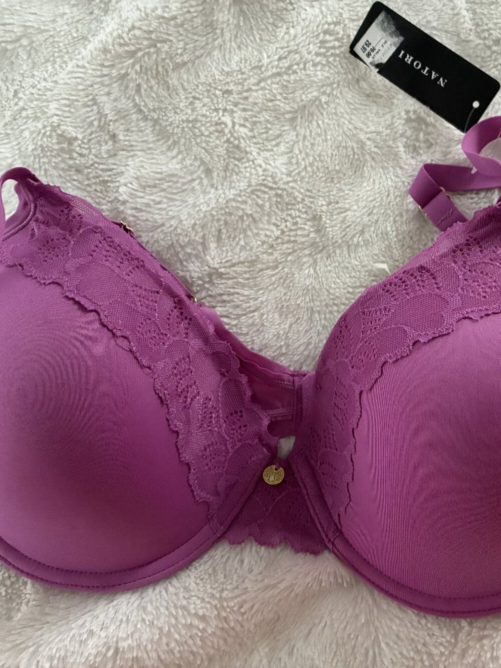 Natori T-shirt Bra - purple pink, lace trimmed 36C New